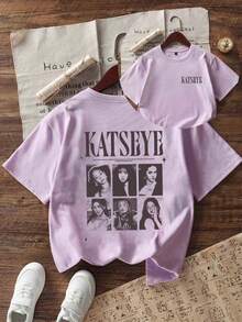 Short-Sleeved T-Shirt With Round Neck And Fun Print For Girls, Summer Top - Mauve Purple - View 3