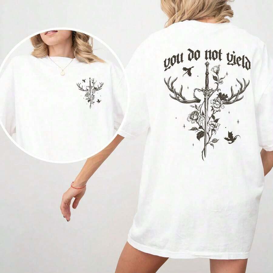Stylish Casual T-Shirt For Women, You Do Not Yield T-Shirt, Book Reader T-Shirt, Fantasy Reader T-Shirt, Book Lover Clothing, Gift For Book Lovers - 白色 - 查看 1
