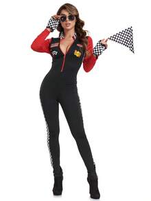 Women Racing Driver Outfit Cosplay Motorcycle Suit Costume Roleplay Jumpsuit Bodysuit Party Photoshoot TDKH - Black - View 5