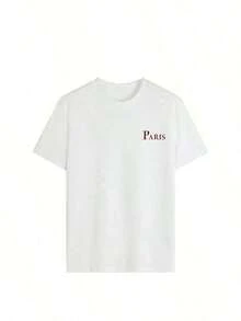 New Summer 2026 Collection, Women's Cream Floral Print "Paris Lover" Short Sleeve Crew Neck T-Shirt, Casual Loose Fit, Parisian Style, Romantic Style, City Stroll, Date Night, Cherry Blossom Season, Brunch, Spring/Summer - Vintage Urban Style, Unisex Cotton Short Sleeve Crew Neck T-Shirt, Sizes: S–7XL; Ships In 24 Hours. Breathable And Comfortable. - 白色 - 查看 4