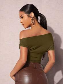 Top De Mujer Ajustado Delgado Con Hombros Descubiertos - Verde militar - Ver 2