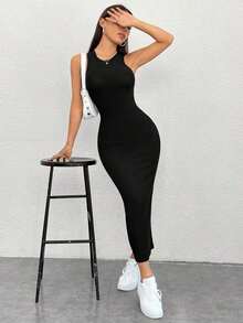 PETITE Vestido Para Mujer De Cuello Redondo Sin Mangas - Negro - Ver 3