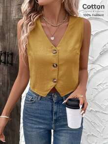 Blusa informal sin mangas de unicolor para oficina en verano, blusas sin mangas - Marrón Mocha - Ver 5