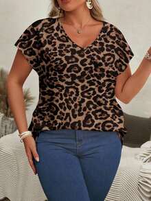 Blusa informal de talla grande con cuello en V, mangas tipo murciélago y estampado floral para el verano, ideal para vacaciones - Multicolor 5 - Ver 4