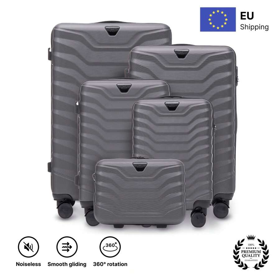 W WINGS مجموعة أمتعة عائلية كبيرة أو حقيبة سفر 14 بوصة 16 18 20 24 28 بوصة ABS+ | قفل مركب، مقبض تلسكوبي، جودة عالية، عجلات دوارة 360° - رمادي - مشاهدة 1