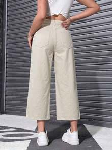 Jeans unicolor con cremallera - Caqui - Ver 2