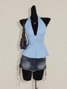 de tirantes sin espalda negro tipo babydoll para mujer, diseño de Halloween - Celeste - Ver 10