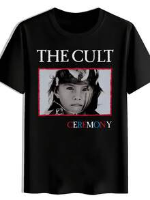 Unisex T-Shirt With The Cult Logo And Song Lyrics, 80s Vintage Style, Rock Graphic Design, Black, Short Sleeve, Crew Neck, Casual, For Concerts, Festivals, For Music Fans - 黑色 - 查看 1