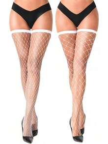 2 Pairs Thigh High Fishnet Stockings Sparkly Fishnet Tights Women, Fishnets Stockings - 黑色 - 查看 5