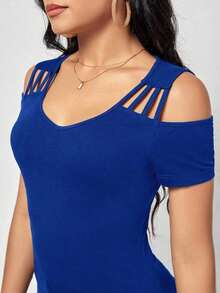 Clasi Camiseta unicolor de hombros descubiertos - azul real - Ver 4