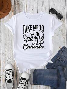 Camiseta casual con gráfico de oso canadiense - Playera de verano con cuello redondo de punto con mezcla de poliéster y spandex, diseño de patrón geométrico de estiramiento medio - [Blanco] - Ver 6