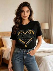 Camisetas de verano para hermanas, para estar juntas o a kilómetros de distancia, camiseta para viaje de hermanas 2025, camisetas a juego para vacaciones de hermanas, camisetas para viaje de fin de semana para hermanas, camiseta a juego para hermanas, holgada y cómoda para el verano. - Negro - Ver 4