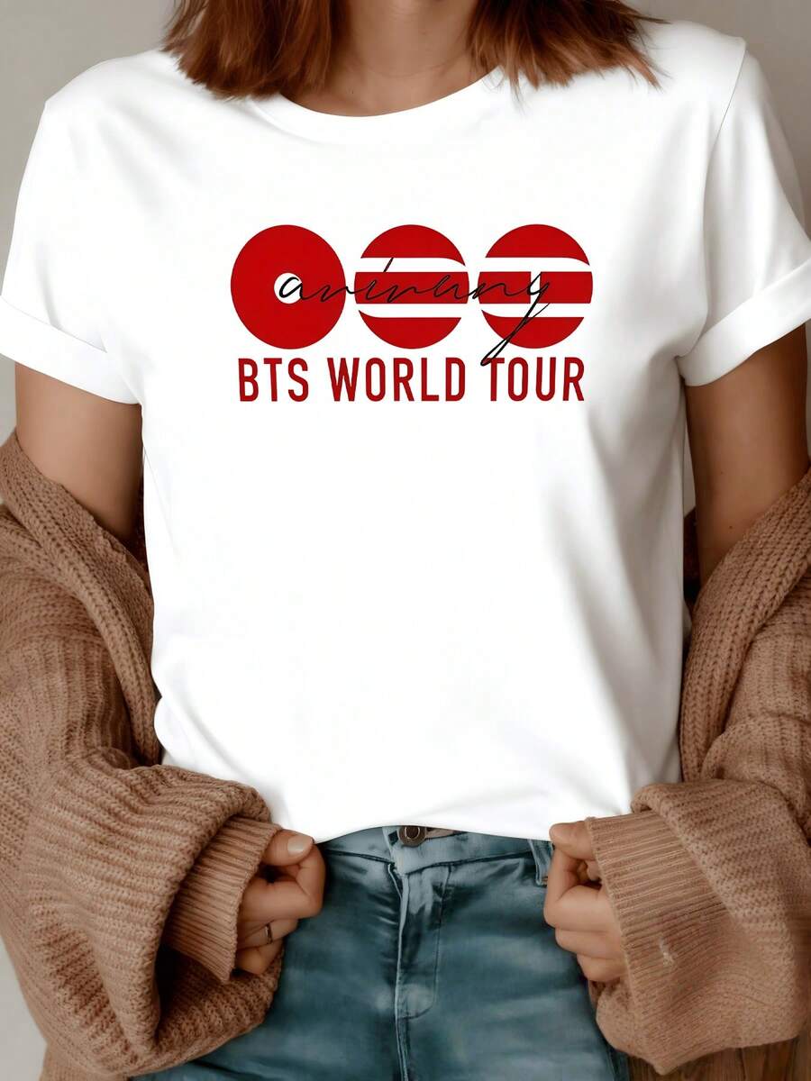 Tres círculos rojos con líneas horizontales reflejan energía movimiento y pasión combinados con texto moderno que evoca aventura y espíritu libre camiseta de mujer casual moderna cómoda para uso diario - Blanco - Ver 1