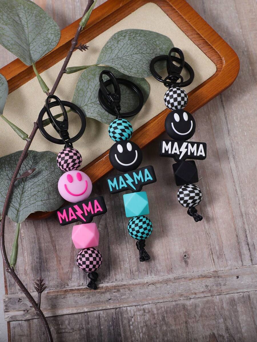 閃電 MAMA 歡樂表情串珠鑰匙圈-背包掛飾配件,防丟鑰匙架,女性鑰匙圈環 - 彩色 - 查看 1
