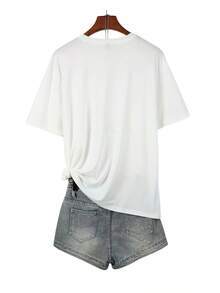 Conjunto ligero de una pieza para primavera/verano, hermoso, para señoritas, camiseta de manga corta para mujer, con un divertido patrón de hámster fijado con cinta plateada, camiseta de manga corta, estilo divertido y peculiar, cómoda y agradable para la piel, top informal para uso diario, elegante para fiestas, regalo para vacaciones. - Blanco - Ver 2