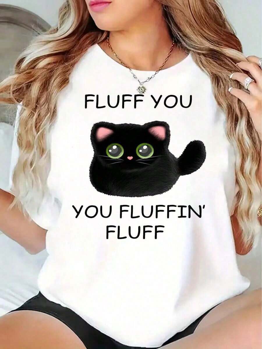 ropa de mujer Camiseta de mujer linda y divertida con diseño de gato y pelusa, perfecta para uso casual en primavera y verano, regalo ideal para amantes de los gatos y amigos. camisas de mujer - Blanco - Ver 1