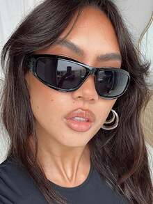 1pc European And American Futuristic Raised Dot Fashion Hiphop Steampunk Style Fashion Glasses, For Women - Bright Black Frame Gray Film - View 5
