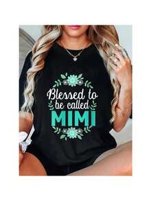 100% Cotton Womens Mimi Floral Mother'S Day Gift For Mimi T-Shirt - Black - View 1