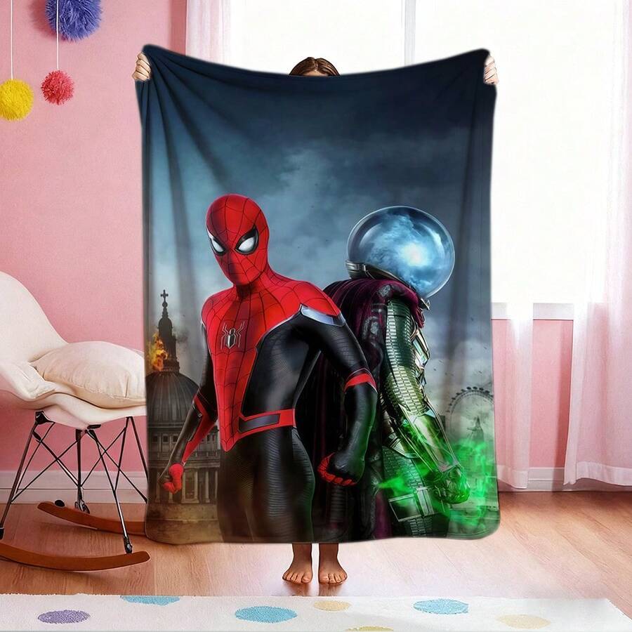 1pc S-Pider-Man Print Blanket,Retro Cartoon Style Throw Blanket,Cartoon Character Printed Blanket,All-Season Universal Nap Blanket,Character Home Decor Blanket,Modern Fashion Gift Suitable For Home Bedroom Bed Sofa Office Lunch Break Cover Picnic Blanket - Nhiều màu - Xem 1