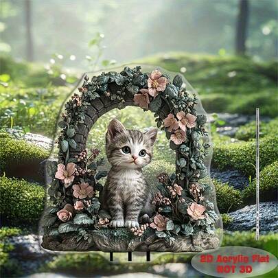 2D Acrylic Cat Garden Stake, Outdoor Yard Lawn Potted Plant Decor, Suitable For Yard, Lawn And Gardening, Outdoor Decoration Garden Stake