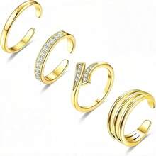 Bộ 2 chiếc nhẫn đeo ngón chân bằng đá Zirconia có thể điều chỉnh kích thước, trang sức chân phong cách nghỉ mát mùa hè, mạ vàng. - Vàng - Xem 5