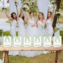 10 Pcs /1pcWedding Paper Gift Bags With Handle 9x7x3.15'' Thank You Gifts Bags With Ribbon Bow Bridal Shower Gifts For Baby Shower Graduation Holiday Birthday Party Supplies (White,Sage Green) - White, Sage Green - View 7