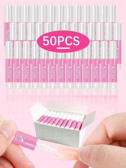 50pcs/Pack 2g Super Strong Nail Glue, Suitable For Fake Nails, Professional Nail Glue, Nail Adhesive, Nail Art Glue, Random Delivery