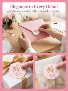 8/20/40pc Custom Graduation Stickers,Text Graduation Favor Stickers,Personalized Name & Class Of 2026 Graduation Labels,Pink Watercolor Grad Cap & Book Design,For Graduates / High School & College Grads,Graduation Party Decor / Envelope Sealing / Favor Bags / Graduation Gifts - Multicolor - View 6