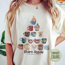 Download Digital PNG Of The Luke's Diner Coffee Tree From Stars Hollow, PNG Clipart Of The Stars Hollow Christmas Festival, Clipart Of The Luke's Diner Christmas Cafe. J*PG220 G Pure Cotton T-Shirt, Perfect For Relaxing On The Weekend, Picnics, And Family Gatherings. An Ideal Gift For Parents And Relatives. - 白色的 - 查看 7