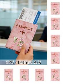 防盜PU皮革護照夾旅行錢包收納袋，印有A-Z字母花卉圖案護照保護套，中性復古商務超薄通勤多功能，身分證信用卡銀行卡夾，留學與旅行必備日常文件收納，適合女孩男孩妻子學生教師姐妹閨蜜母親的最佳禮物，情人節生日畢業季開學禮物 - 彩色 - 查看 4