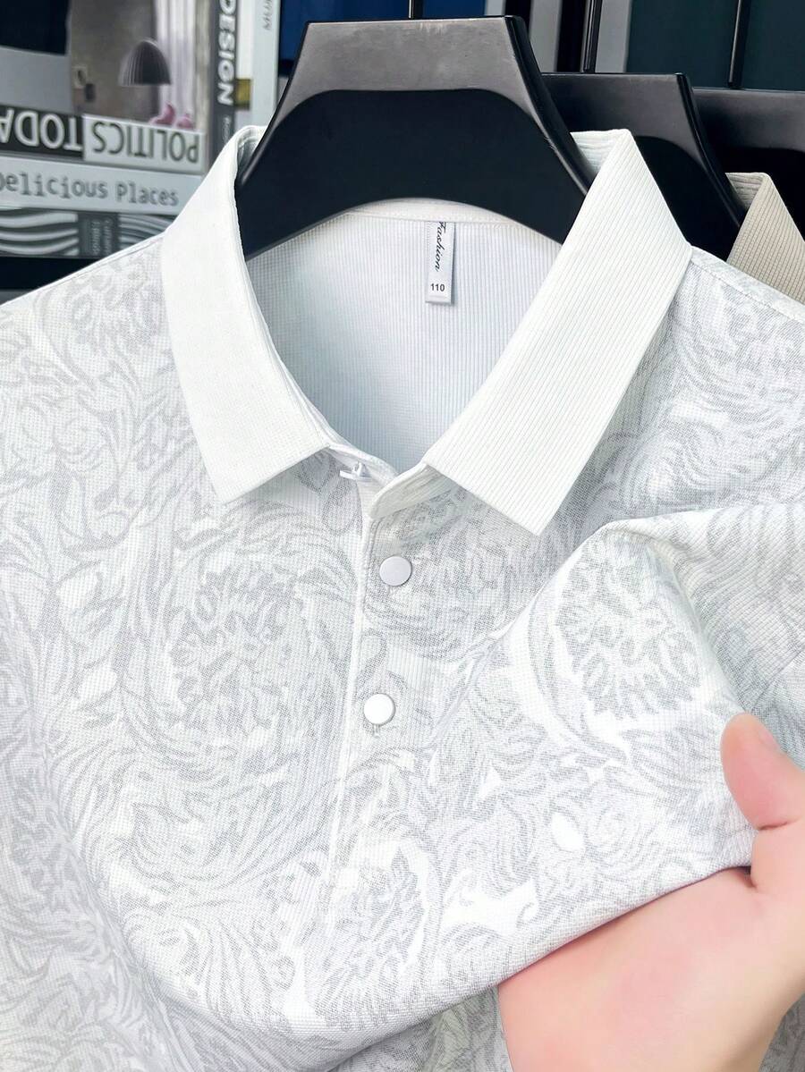 Pro Man Wardrobe 花瓣印花男士短袖 Polo 衫，休闲户外服饰 - 白色 - 查看 1
