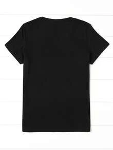 Camiseta de Verano de Talla Grande para Mujer, de Manga Corta, Corte Holgado y Moderno - Negro - Ver 2