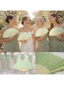 Grünes Hochzeitsgastgeschenk Fächerset, beinhaltet faltbaren Handventilator mit grüner Schleifenquaste Dekoration, Geschenktüte, DIY Dekoration für Frauen, Hochzeitsparty Zubehör. Geeignet für Bridal-Shower, Gastgeschenke, Hochzeitsempfang Favors, Geburtstagsparty - mehrfarbig - Übersicht 6