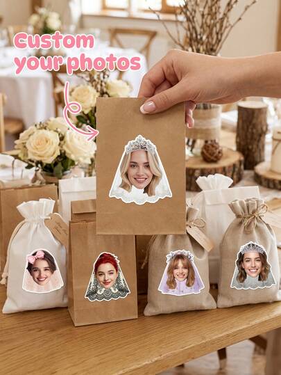 10/20/42pcs Custom Bride Photo Stickers,Personalized Wedding Stickers With Your Photo,Custom Bridal Headshot Decals For Bridal Shower Favors,Perfect For Wedding Invitation Envelopes, Gift Boxes & Party Favors