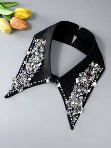 1pc Premium Luxury Detachable Collar, Sparkling Embellished Vintage Classical Design Handmade Collar Accessory, Suitable For Spring, Summer, Autumn And Winter - 1097-b-black - View 7