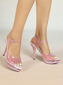 Summer New Transparent Crystal Thick Bottom Wedge Slippers, Goddess Style Increased Height Outdoor Wear High Heel Slippers, Elegant Atmosphere Hate Slippers, Model Catwalk Nightclub Photo Exclusive Increased Height Women Sandals - Pink - View 2