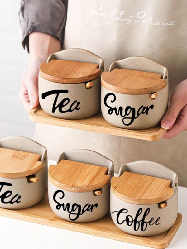 WGROOM 1pc/1set (1 Tray + 2/3 Jars) Multi-Function Storage Jars, Food Containers, Living Room, Dining Room, Kitchen Tray Set, Sugar Jar, Milk Jar, Seasoning Jar, Fruit Plate, Breakfast Tray, Suitable For Cereals, Candies, Cookies, Bread, Home, Party, Restaurant, Picnic, Wedding Celebration, Party Service Tray