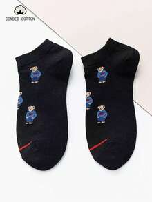 5 đôi tất cổ ngắn in hình gấu hoạt hình, tất thể thao cotton thường ngày dành cho cả nam và nữ, thích hợp cho mùa xuân/hè. - Nhiều màu - Xem 3