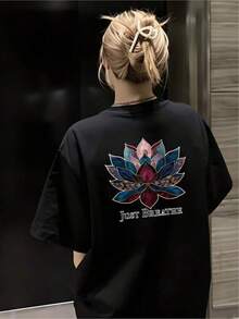 Camiseta negra informal de manga corta con cuello redondo para hombre,Camisetas Para Mujer T-shirt cómoda diseño lotus estampado colorido relajante casual para yoga meditación vida diaria tallas diversas color negro moda tendencias2023 - Negro - Ver 6