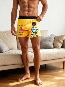 1pc Custom Photo Face Men's Boxer Briefs, Personalized Football Star Cartoon Underwear, Yellow Gradient Print Trunks, Customizable Text & Photo Shorts - Yellow - View 8