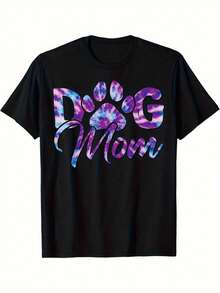 Women's Tie-Dye T-Shirt "Dog Mom" - Galactic Paw Print Design, Casual Short Sleeve Crew Neck T-Shirt, Ideal For Dog Lovers, Machine Washable For Summer And Year-Round Wear, Pet Themed T-Shirt, All Season Wear, Breathable Fabric, Exclusive For Animal Lovers, Pet Owner Clothing, Everyday Wear, Galactic Design, Tie-Dye Pattern, Lightweight Material, Comfortable Fit, Unisex Style, T-Shirt For Animal Lovers, Dog Owners, Fashion Enthusiasts - 黑色 - 查看 1