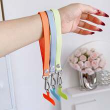 1pc Wide Flat Phone Lanyard, Colorful Wrist Strap, Anti-Lost Braided Keychain, Minimalist Solid Color - Multicolor - View 3
