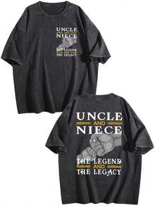 Uncle And Niece Matching The Legend The Legacy T-Shirt,Double-Sided Printed Unisex T-Shirt, Vintage Streetwear Heavyweight Cotton Tee, Anime Manga Casual Daily Top, Ideal Gift For Anime Enthusiasts - 黑色 - 查看 1