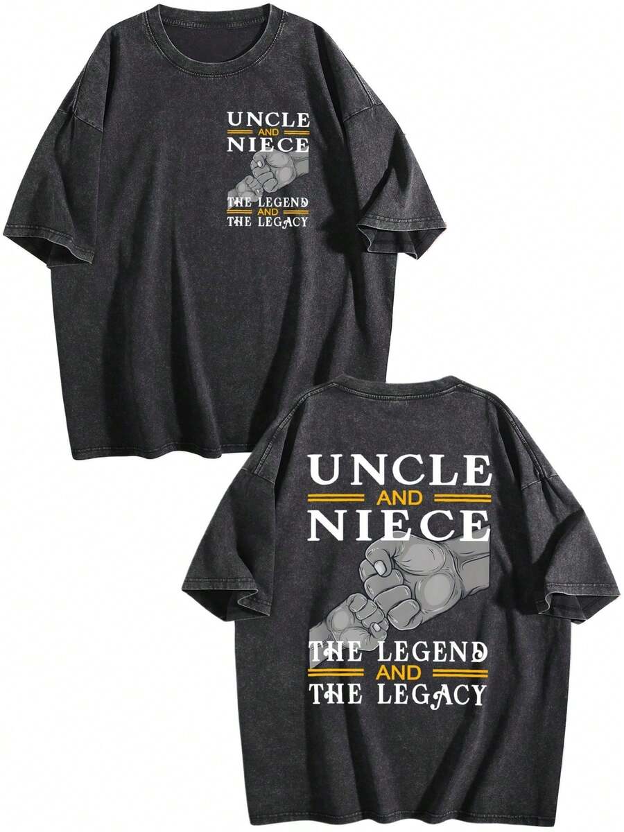 Uncle And Niece Matching The Legend The Legacy T-Shirt,Double-Sided Printed Unisex T-Shirt, Vintage Streetwear Heavyweight Cotton Tee, Anime Manga Casual Daily Top, Ideal Gift For Anime Enthusiasts - 黑色 - 查看 1