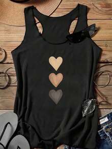 LUNE Camiseta de tirantes ajustada con estampado de corazón para mujer, adecuada para primavera/verano, casual - Negro - Ver 7