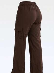 Wide Leg Plus Size Winter High Waist New Release Cold Autumn Elegant Palazzo Pants With Side Pockets Cargo Butt Lifting Premium Tailoring Sizes 46 To 56 - 鏽棕色 - 查看 6