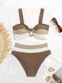 Conjunto de bikini con empalme y bloqueo de color, seductor y con Charm maduro - Multicolor - Ver 5