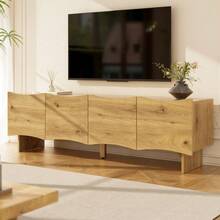 TV Cabinet With Wave Pattern / Modern Style TV Cabinet / 155 Cm Media Console With Storage Space / Four Doors And Cable Management In Wood Look / Easy To Assemble / Suitable For The Living Room - 自然色 - 查看 6