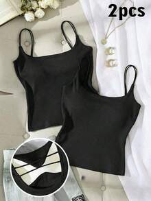 2 piezas Conjunto de camisola sin espalda ajustada para mujer, Camisola sin espalda de verano para mujer, Adecuado para el transporte diario, citas, fiestas, otoño/invierno/verano, Navidad, Año Nuevo, Acción de Gracias, fiestas, bodas, playa, ceremonias de graduación, de moda, elegante, casual, salidas, citas, reservas, transporte, brillante, Día de San Valentín, elegante, vacaciones, casual, Y2K, salidas, ceremonias de graduación y otras ocasiones. - Negro 4 - Ver 7