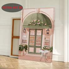 2D Flat, 2D Flat, 1pc 2D Wooden Frame Canvas Art Featuring A Parisian Patisserie Poster, Showcasing A Pink Bakery Illustration With An Outdoor Table. This Elegant Paris Print Is Perfect For Drating Kitchens Or Dining Rooms And Makes A Lovely - đóng khung - Xem 4